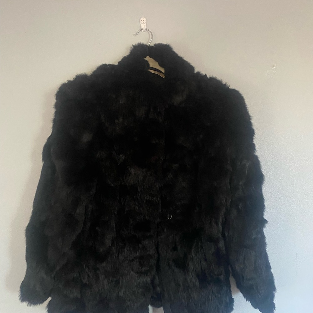 True Vintage Authentic Rabbit Fur Black Coat